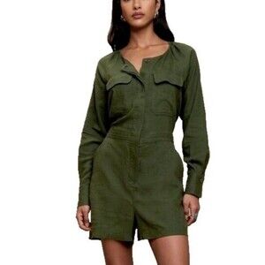 Banana Republic Linen Blend Utility Blend Romper In Treegrove Green Sz L New